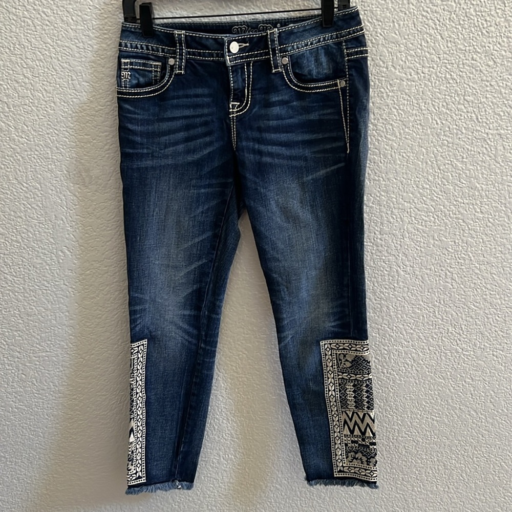 Miss Me Signature Ankle Skinny Womens Jeans Denim Embroidered SZ 27